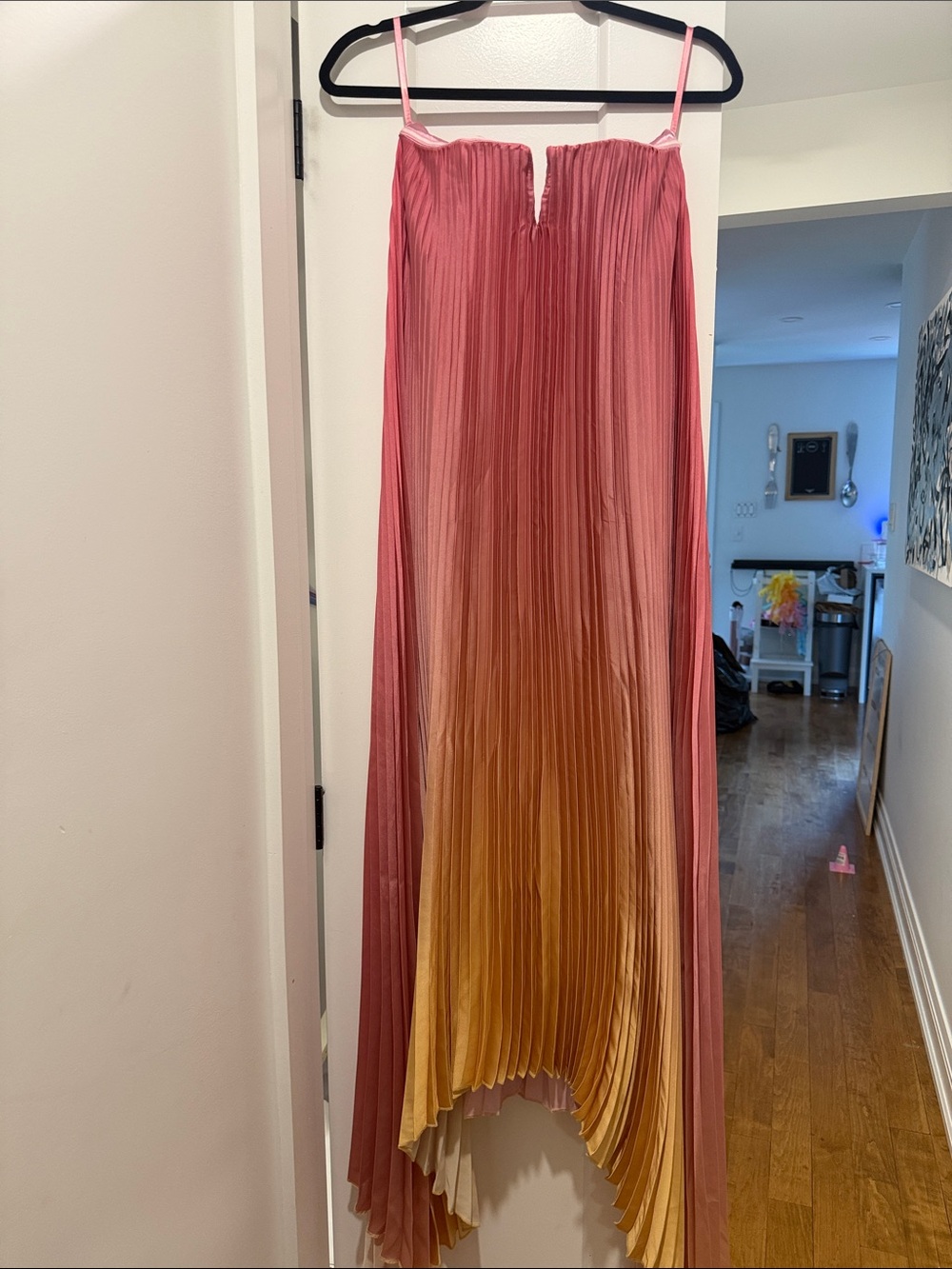 Vici Ombre Pleated High-Low Maxi Skirt in Pink and Gold